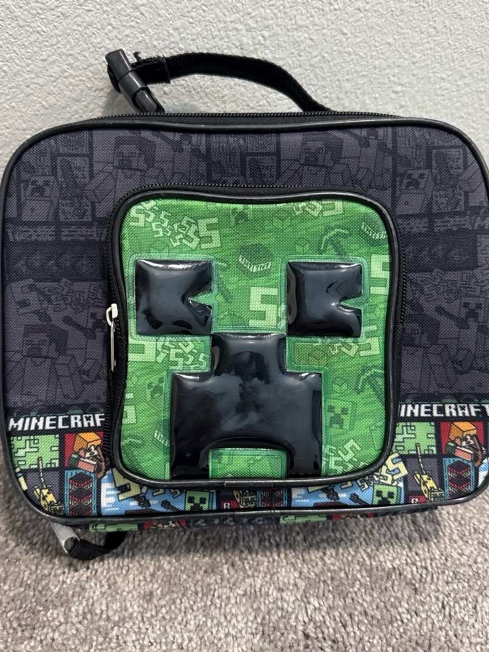 Minecraft Kids' Green Creeper Lunch Bag with Black Accent